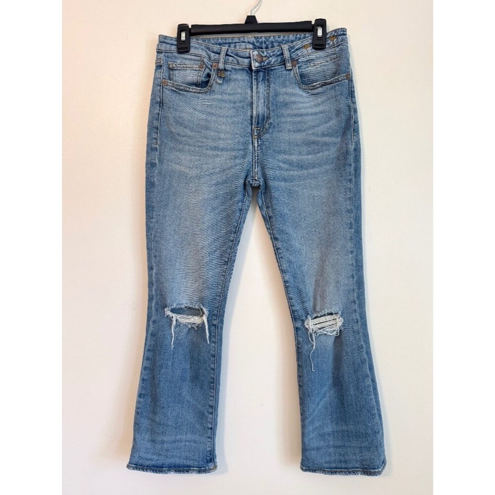 R13 Kick Fit Distressed Rip Knee Cropped Flare Jeans Made in Italy | Size 28